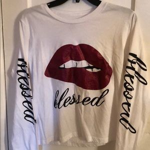 On Fire “Blessed” TEE Women’s Size Medium Crop Long Sleeves